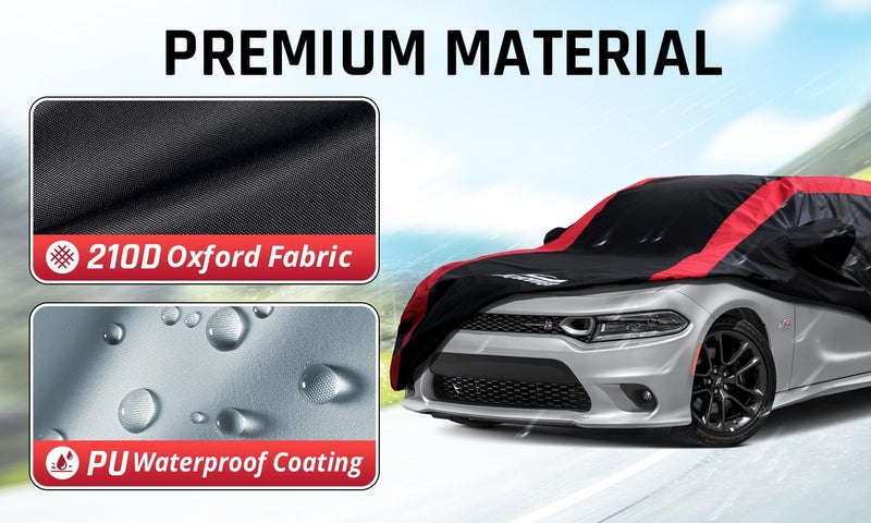 AltoCover Dodge Charger Car Cover Waterproof All Weather with Red Strip Design, Custom Fit for Dodge Charger 2006–2023, Charger Accessory with Door Zipper & Windproof Straps - Image 3